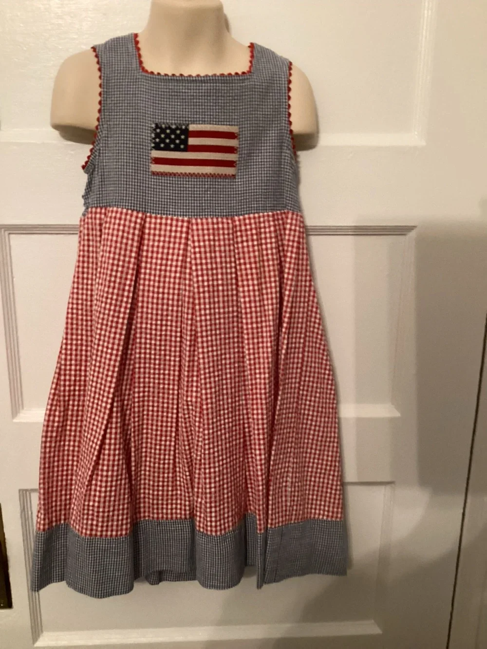 Cottontail Patriotic Red & Blue Gingham Sundress with Flag Patch